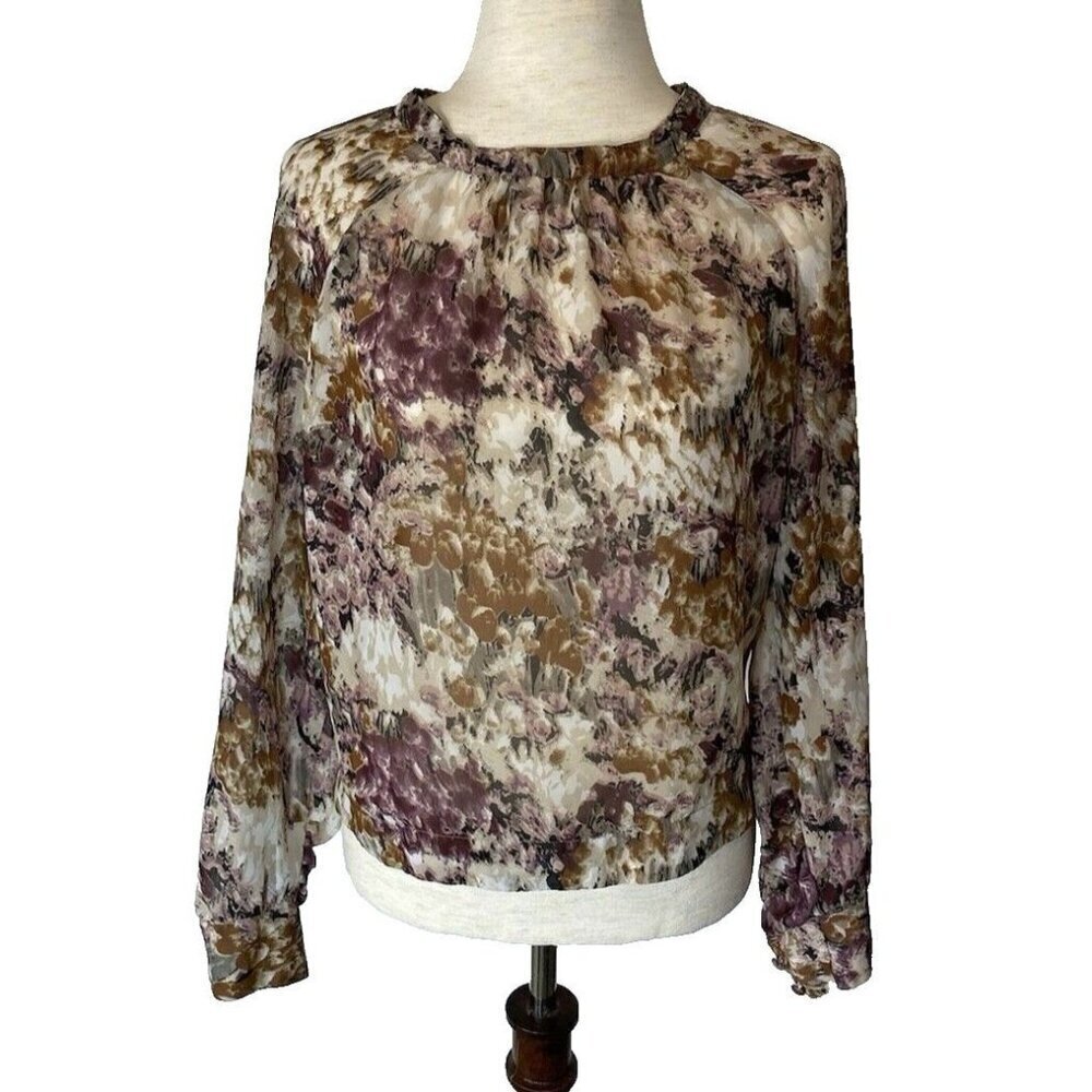 Ali & Kris Dark Floral Blouse Top Women’s Sz L Open Back Fairy Whimsygoth Sheer